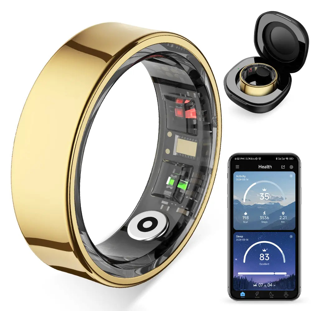 Turbosun Smart Ring-Temperature Monitor & Waterproof Fitness Tracker (5ATM) with Heart Rate, Blood Oxygen, Sleep, Stress & Menstrual Cycle Monitoring, No Subscription, Wireless Charging Box Included Digital COLMI R09 Hitienx Smart Ring 3, Heart Rate Monit
