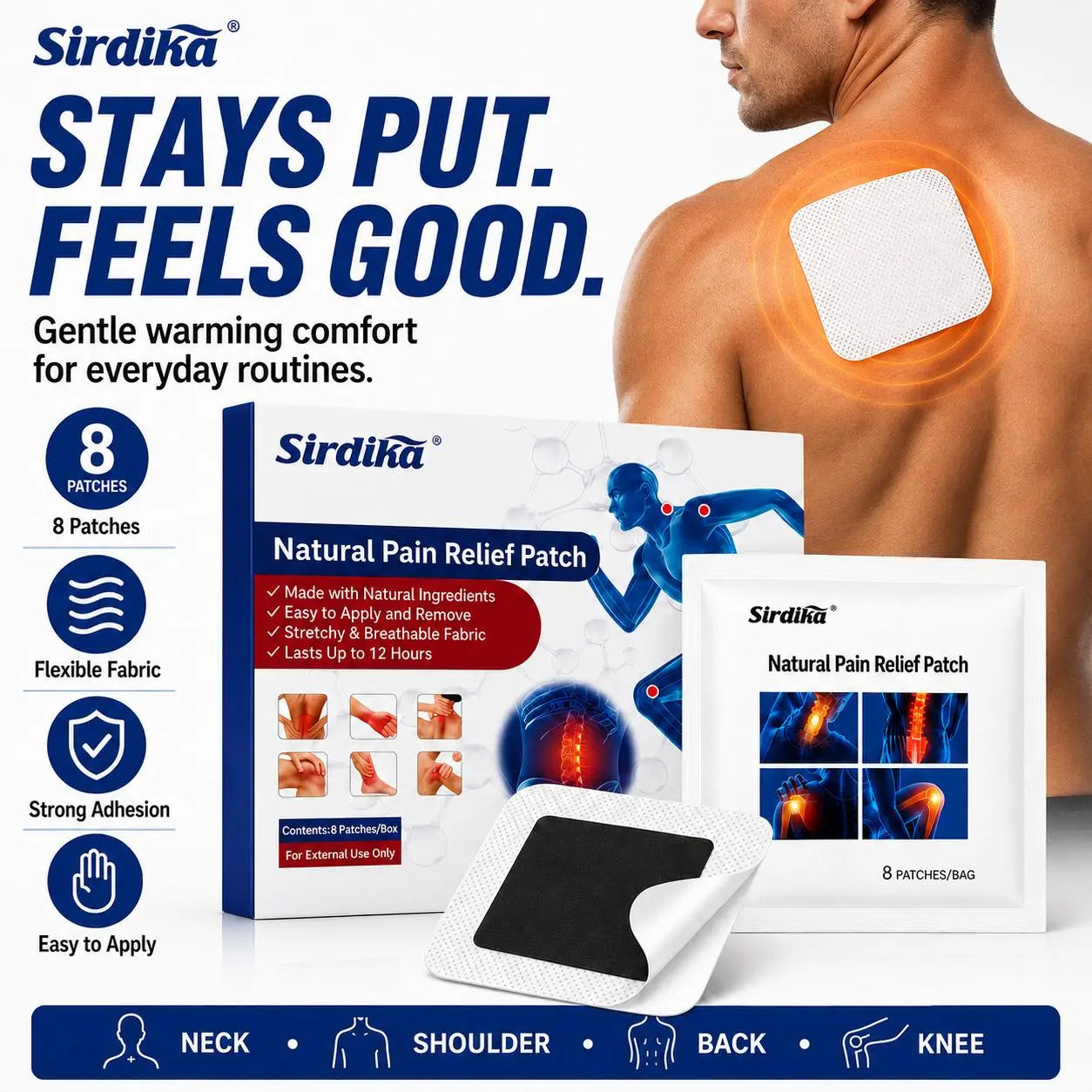 Sirdika Post Workout Muscle Comfort Patch for Gym, Running & Fitness Recovery – Flexible Warming Patch for Shoulder & Legs