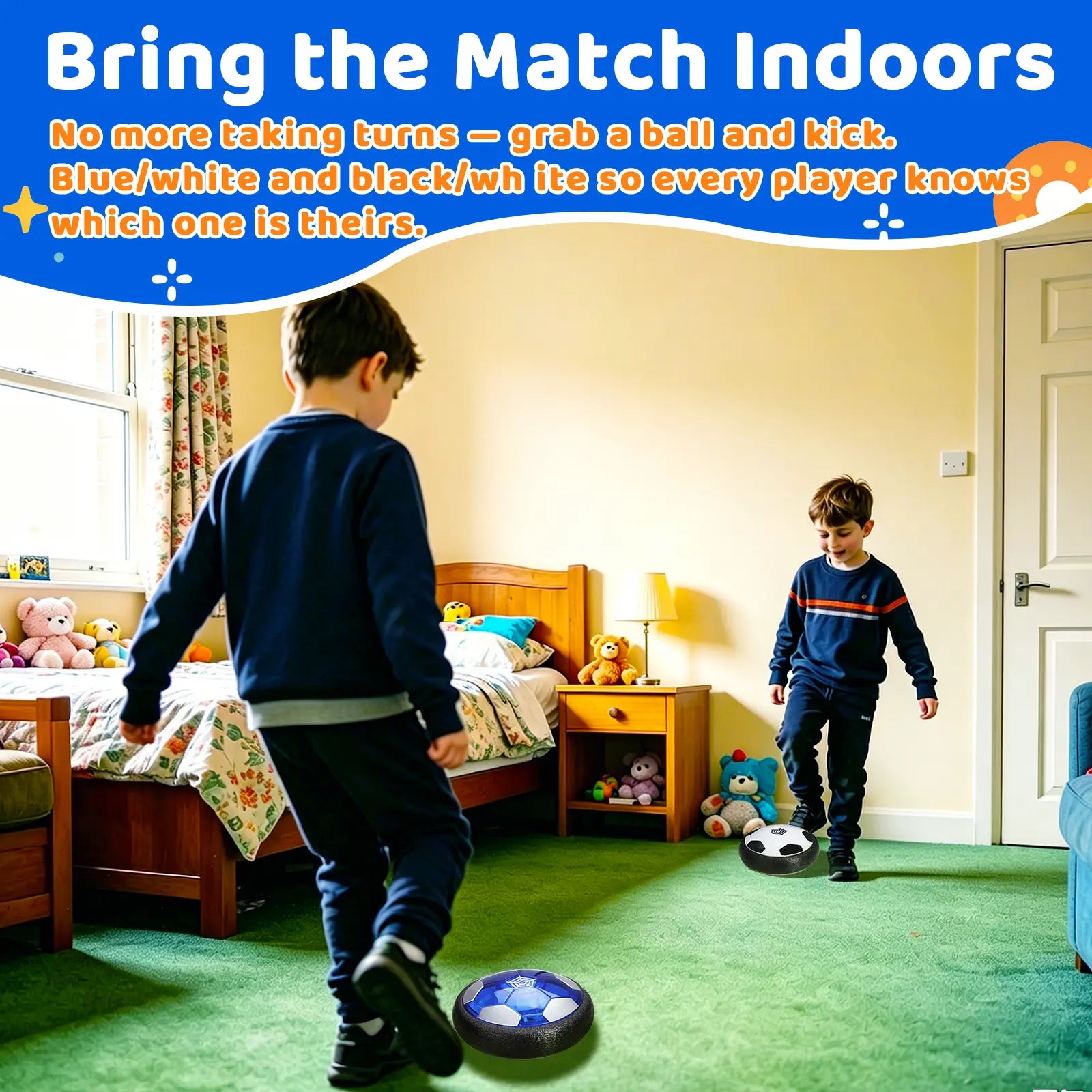 [Backtoschool] Vvinca Hover Soccer Ball 2 Pack, Light up Indoor Soccer Balls for Kids, Works on Carpet Hardwood Tile, AA Battery Powered, Blue White & Black White, Soccer Gift for Boys Girls Ages 3-12，Outdoor #Tiktokshopsummersale
