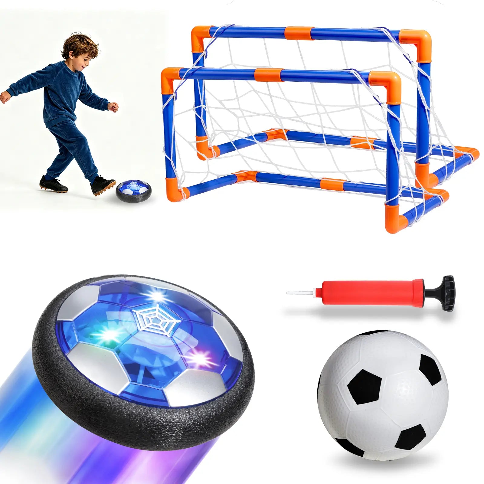 [Backtoschool] Vvinca Hover Soccer Ball 2 Pack, Light up Indoor Soccer Balls for Kids, Works on Carpet Hardwood Tile, AA Battery Powered, Blue White & Black White, Soccer Gift for Boys Girls Ages 3-12，Outdoor #Tiktokshopsummersale