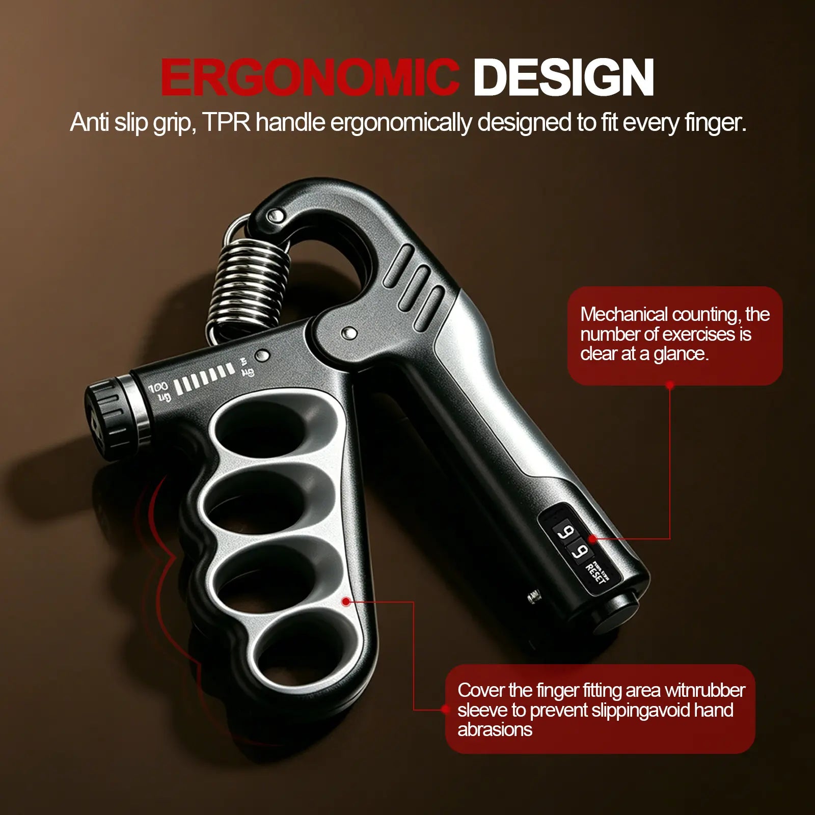【Back to School】Grip Strength Trainer, Hand Grip Strengthener with Adjustable Resistance 11-220Lbs(5-100Kg), Automatic Counter, Ergonomic Design, Forearm Strengthener for Musicians Athletes and Injury Recovery