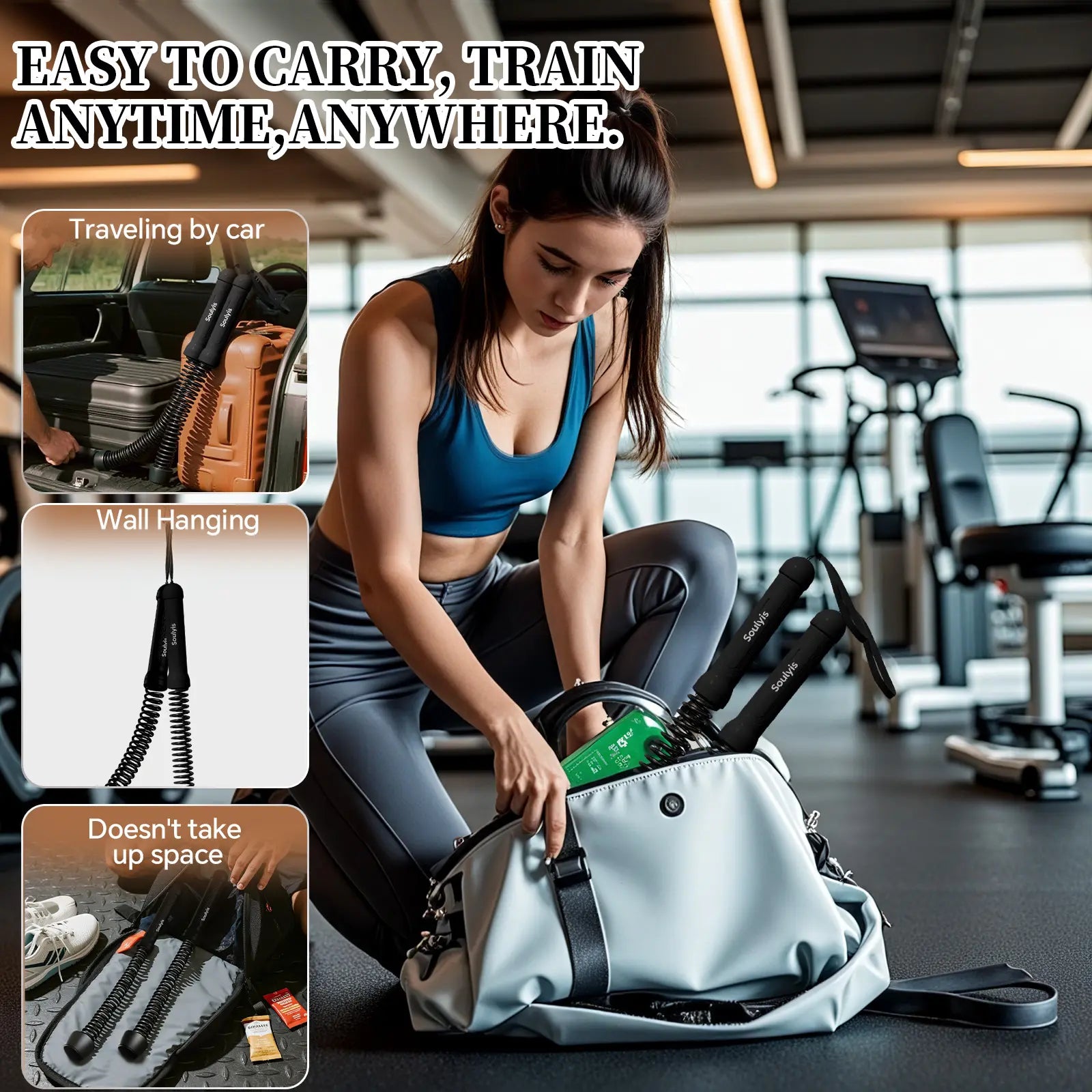 Soulyis Cordless Battle Ropes - Wireless Home Gym Resistance Rope, Gender-Neutral Workout Equipment for High-Intensity Interval Training, No-Jumping Full-Body Fitness Gear, Home Gym Kit