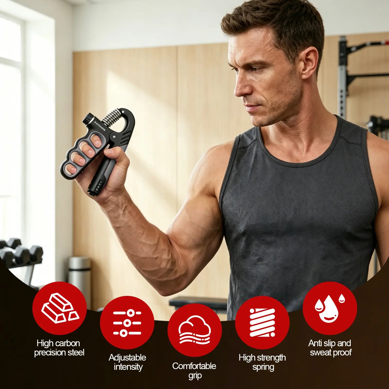 【Back to School】Grip Strength Trainer, Hand Grip Strengthener with Adjustable Resistance 11-220Lbs(5-100Kg), Automatic Counter, Ergonomic Design, Forearm Strengthener for Musicians Athletes and Injury Recovery