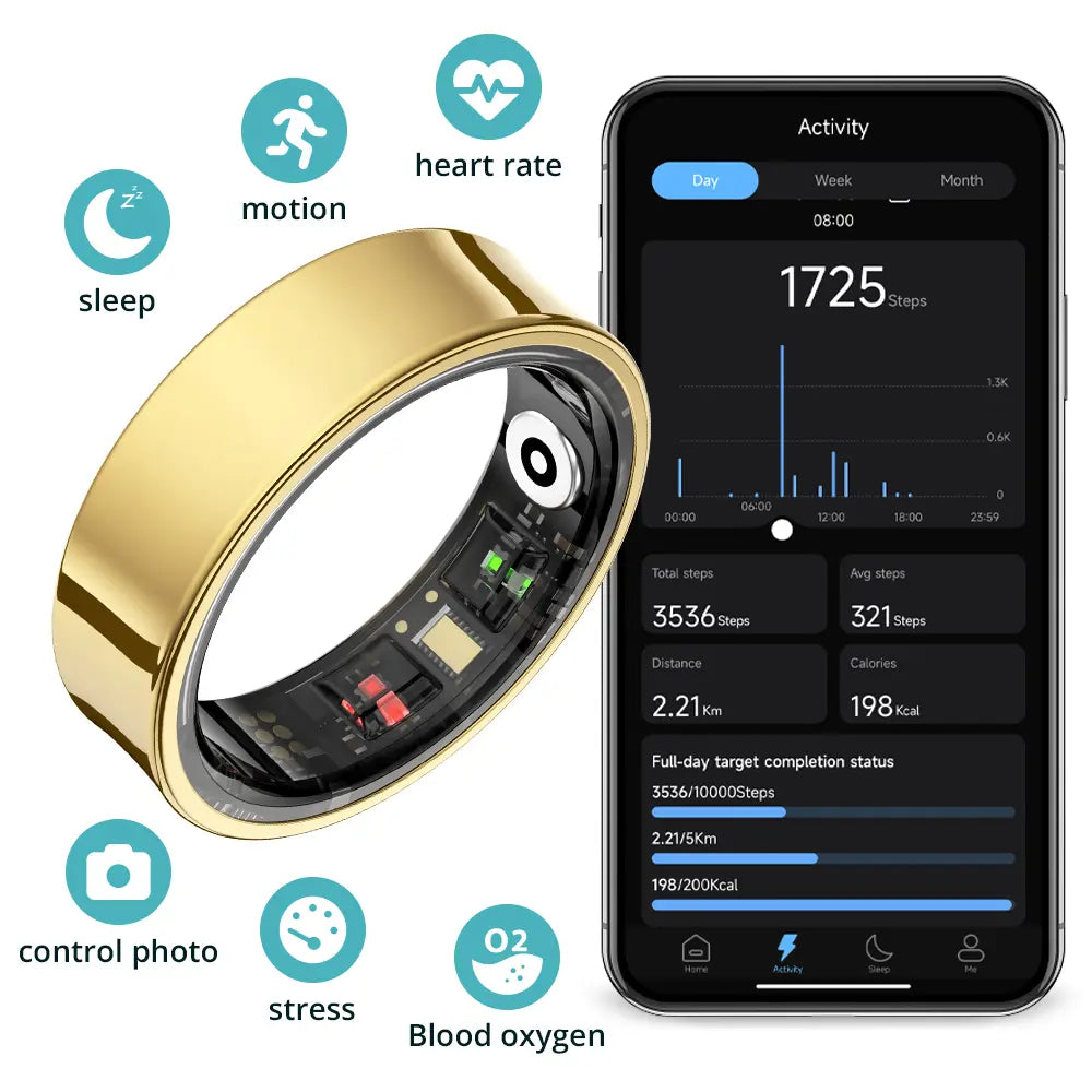 Turbosun Smart Ring-Temperature Monitor & Waterproof Fitness Tracker (5ATM) with Heart Rate, Blood Oxygen, Sleep, Stress & Menstrual Cycle Monitoring, No Subscription, Wireless Charging Box Included Digital COLMI R09 Hitienx Smart Ring 3, Heart Rate Monit