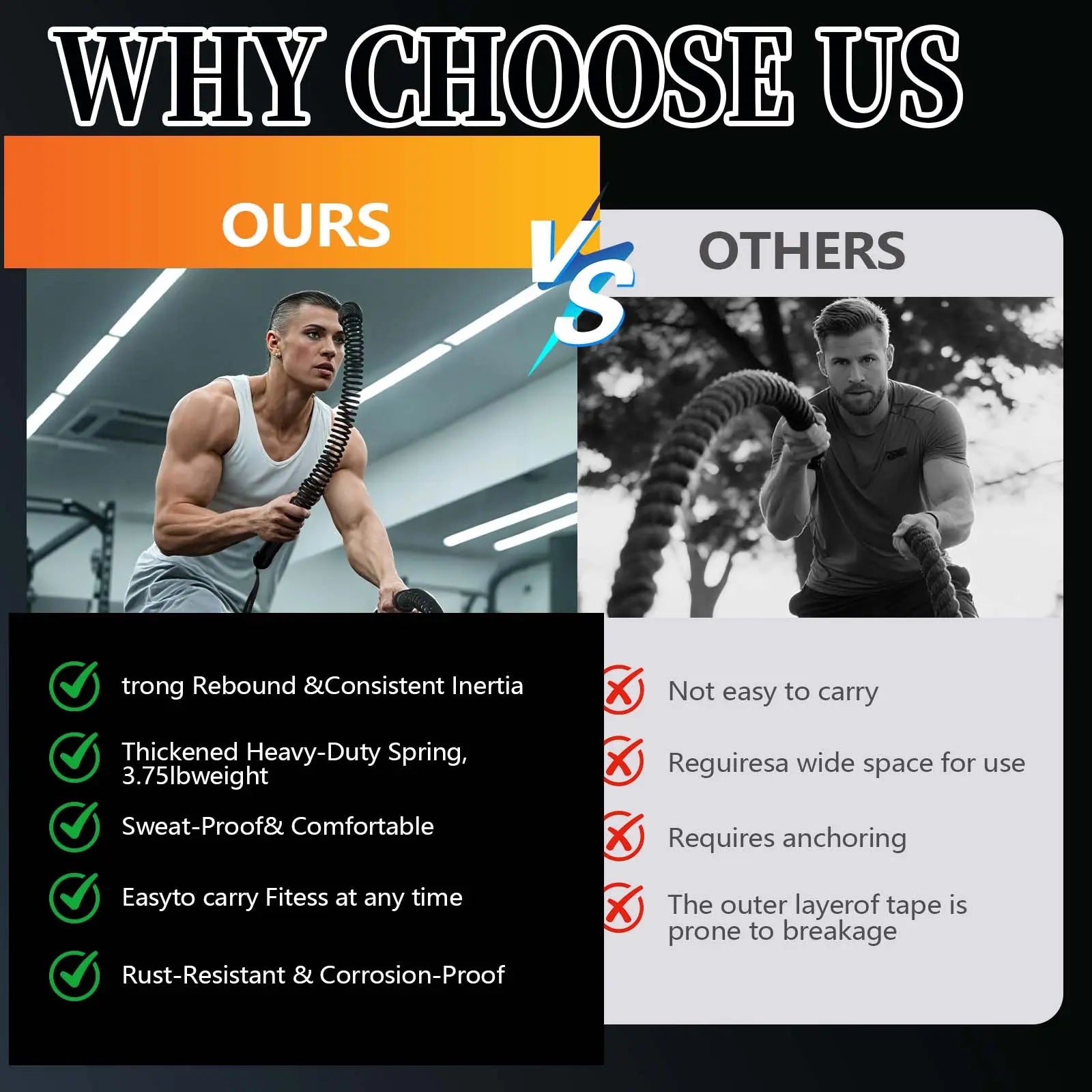 Soulyis Cordless Battle Ropes - Wireless Home Gym Resistance Rope, Gender-Neutral Workout Equipment for High-Intensity Interval Training, No-Jumping Full-Body Fitness Gear, Home Gym Kit