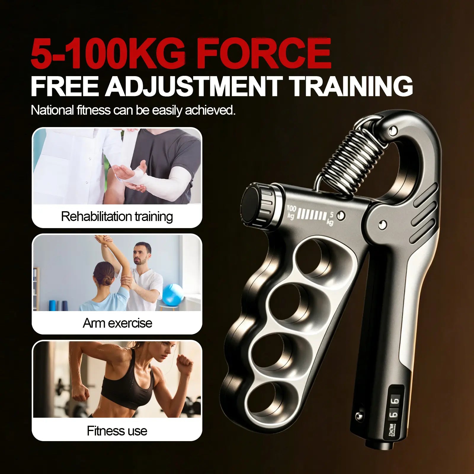 【Back to School】Grip Strength Trainer, Hand Grip Strengthener with Adjustable Resistance 11-220Lbs(5-100Kg), Automatic Counter, Ergonomic Design, Forearm Strengthener for Musicians Athletes and Injury Recovery