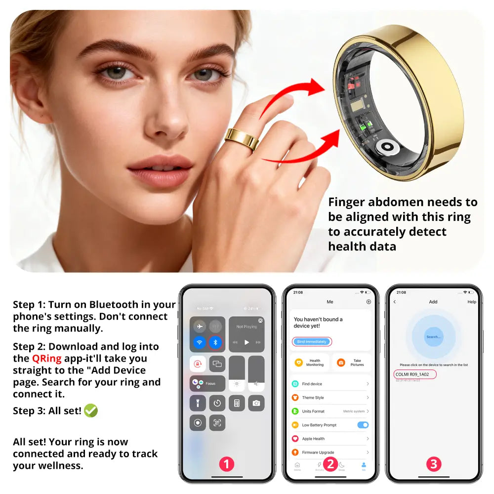 Turbosun Smart Ring-Temperature Monitor & Waterproof Fitness Tracker (5ATM) with Heart Rate, Blood Oxygen, Sleep, Stress & Menstrual Cycle Monitoring, No Subscription, Wireless Charging Box Included Digital COLMI R09 Hitienx Smart Ring 3, Heart Rate Monit